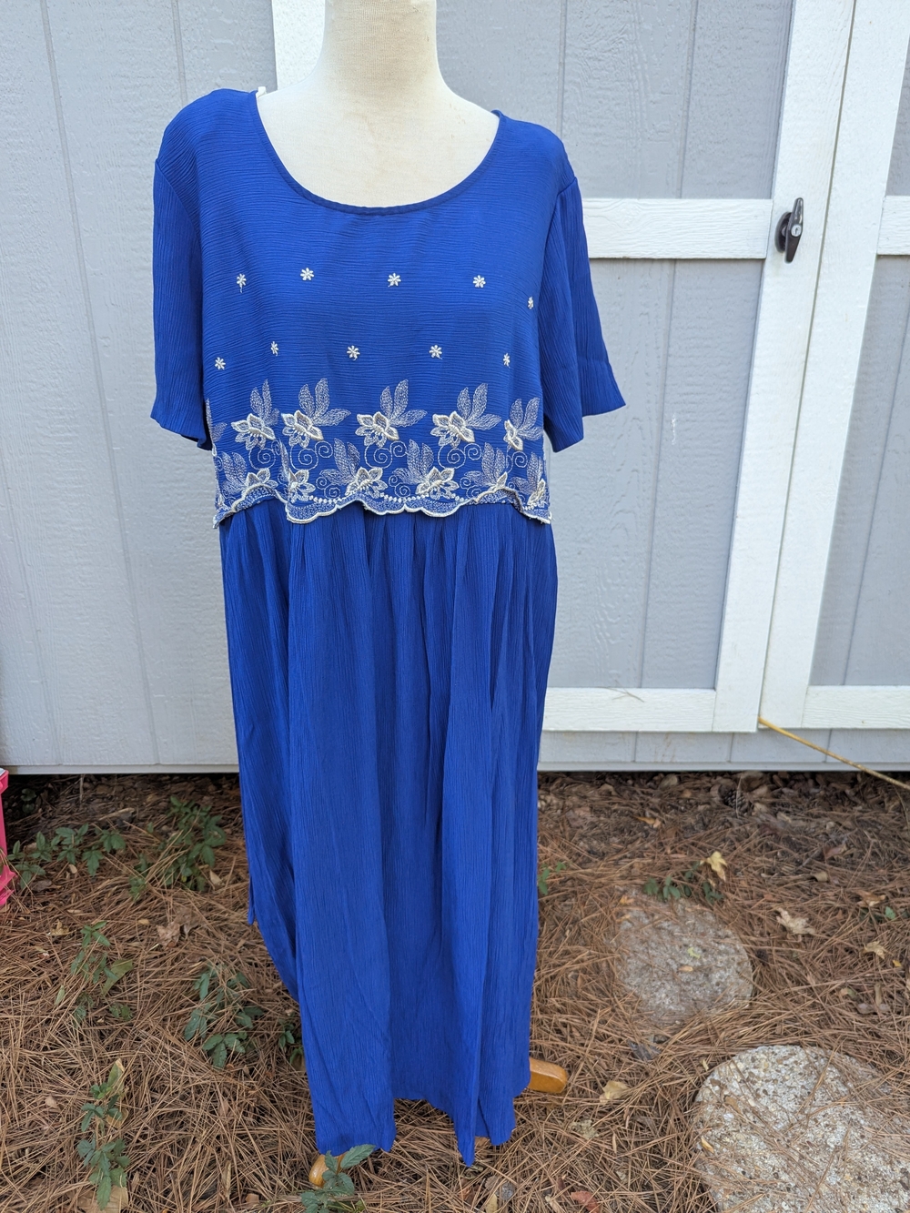 Blue Embroidered Maxi Dress - Elegant Women's Summer Dress